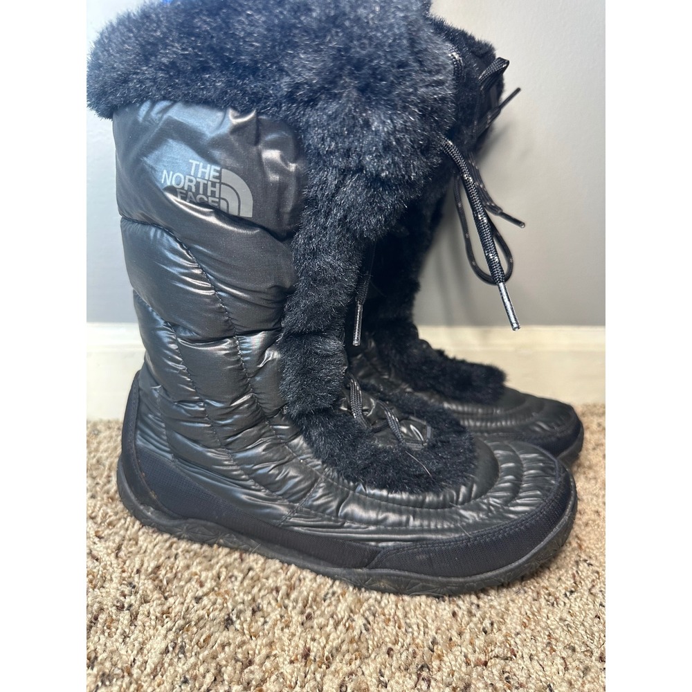 The North Face Nuptse Purna Black Faux Fur Water Resistant Winter Boots Womens 8